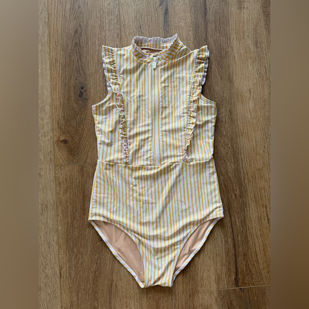 Mott50 Yellow and White Striped Swimsuit
